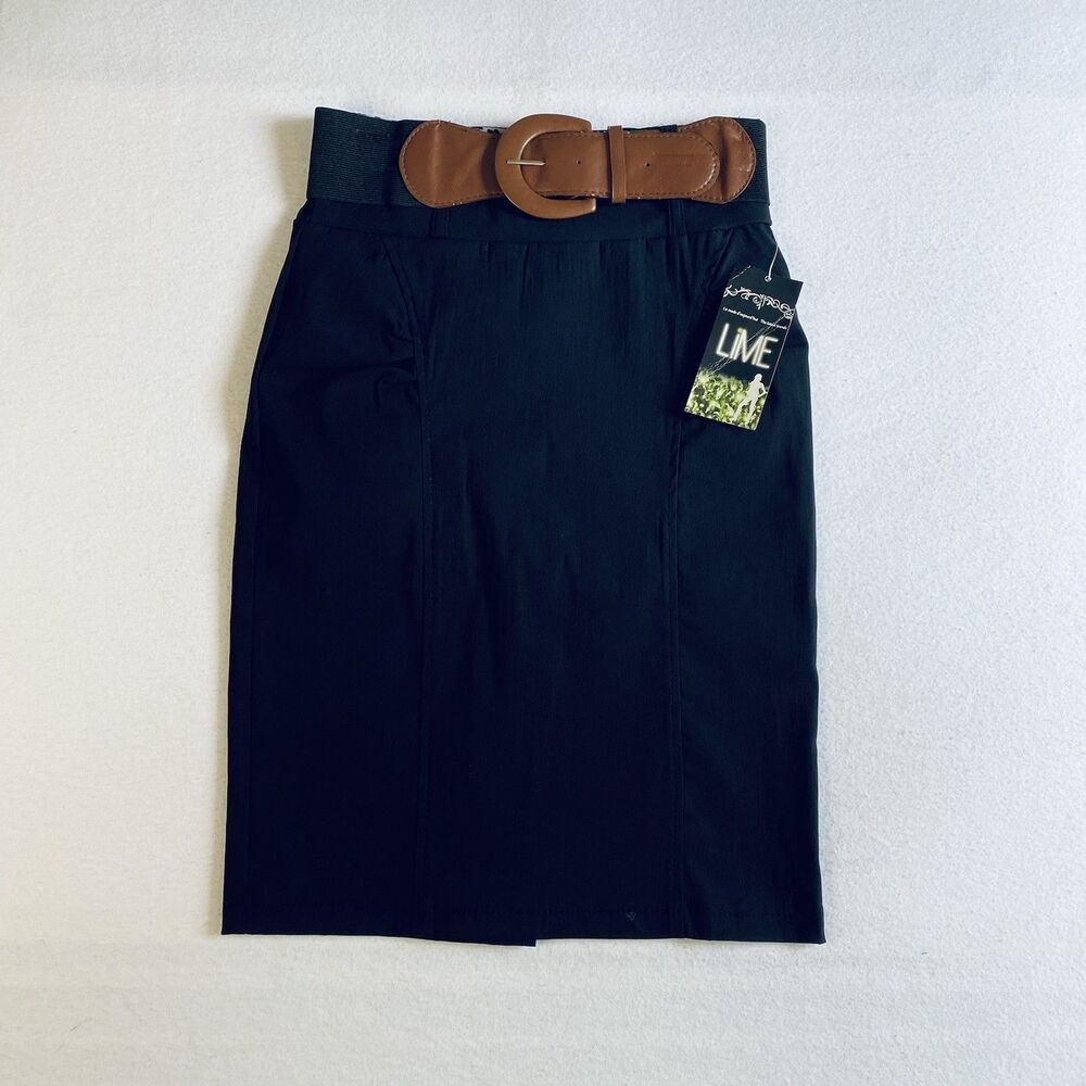 Lime Vintage Black With Brown Belt High-waisted pencil skirt Size 1